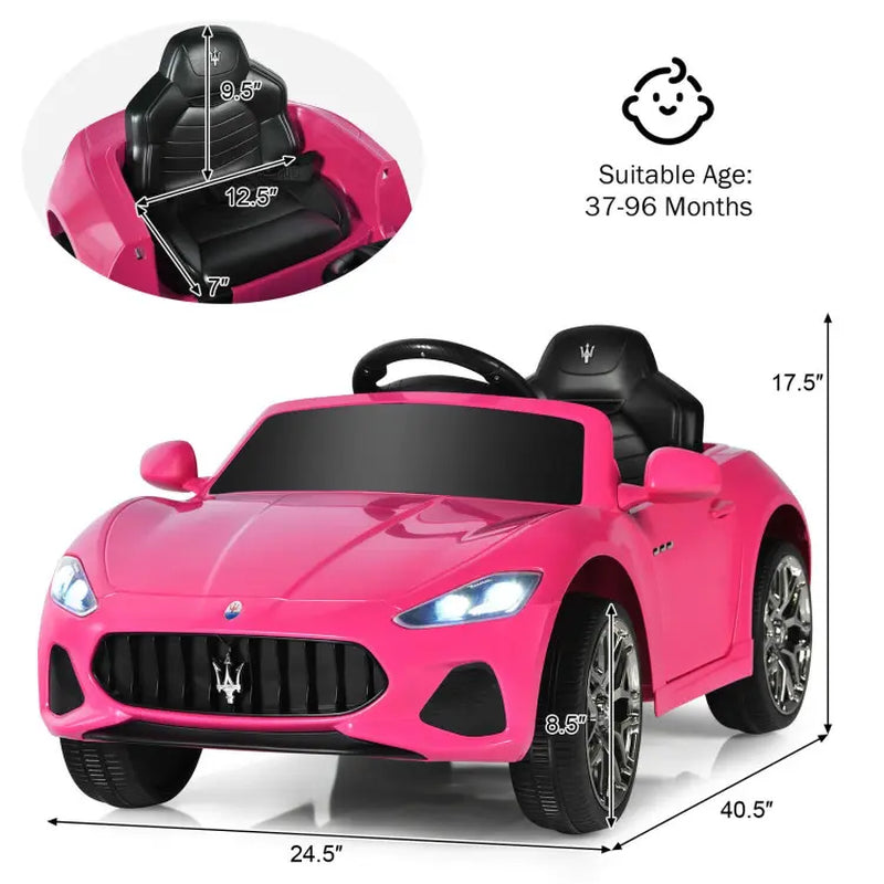 Costway-Pink Ride on Car, Licensed Maserati 12V Battery Powered Electric Car for Kids with Parent Remote Control, Lights, Horn, Music, 4-Wheel Ride on Toys for Toddlers, Gift for Boys Girls