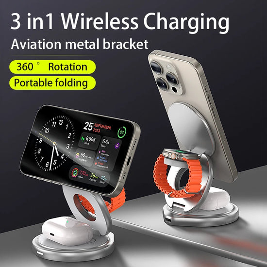 3 In 1 Charging Station For Apple,Travel Charger for Multiple Devices  Foldable Magnetic Charger for IPhone Apple Watch AirPods